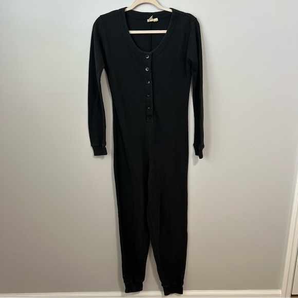 Vintage Victoria's Secret Charcoal Black Waffle Knit Button Down Jumpsuit Small - Picture 2 of 6